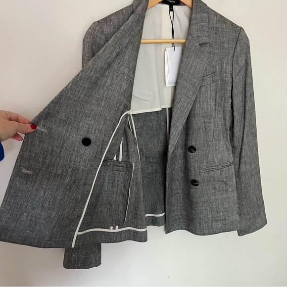 Theory Double-Breasted Linen Tailored Blazer Grey Minimalist Quiet Luxury Size 4 - Picture 12 of 14